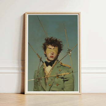 Framed Portrait Person Olive-green Military-style Coat Gold Buttons Saint Sebastian, Surreal 18th Century, Gay Military Art