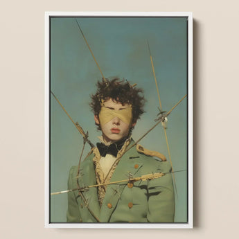 Bullseye - Surreal 18th Century Gay Military Art Print / Canvas Framed Portrait Young Man Olive-green Double-breasted Coat Saint Sebastian,