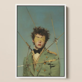 Bullseye - Surreal 18th Century Gay Military Art Print / Canvas Framed Portrait Print Young Man Olive-green Double-breasted Coat Saint