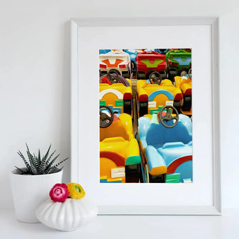 Bumper to Giclée Print / Canvas Framed Photograph Colorful Toy Cars Amusement Park Ride Bumper Giclée Print, Waking Dream, Print
