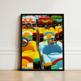 Bumper to - Dodgem Cars Art Print / Canvas Framed Vibrant Colorful Array Toy Race Giclée, Waking Dream, Prints
