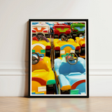 Bumper to - Dodgem Cars Art Print / Canvas Vibrant Framed Colorful Array Vintage-style Kiddie Rides Giclée, Waking Dream, Prints