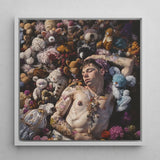 Bunked Twunk - Trashy Lowbrow Gay Punk Art Print / Canvas Framed Man Tattoos Among Dense Collection Shirtless Slumbers, Homoerotic Prints
