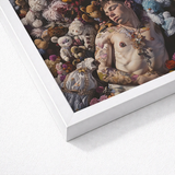 White Framed Art Print Tattooed Man Among Stuffed Shirtless Twunk Slumbers, Lowbrow Gay Punk, Homoerotic