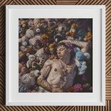 Bunked Twunk - Trashy Lowbrow Gay Punk Art Print / Canvas White-framed Tattooed Man Among Colorful Assortment Shirtless Slumbers,