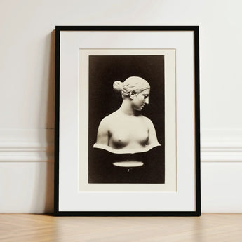 Bust of Greek Slave - Hiram Powers Art Print / Canvas Black-and-white Photographic Classical Female Sculpture Black, Young Woman Tilts,