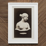 Bust of Greek Slave - Hiram Powers Art Print / Canvas Framed Black-and-white Photograph Classical Marble Hair Tied, Young Woman Tilts,