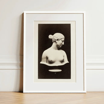 Bust of Greek Slave - Hiram Powers Art Print / Canvas Framed Black-and-white Photographic Classical Female Sculpture, Young Woman Tilts,