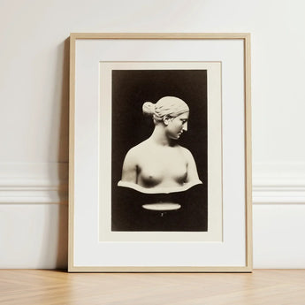 Bust of Greek Slave - Hiram Powers Art Print / Canvas Minimalist Framed Black-and-white Photographic Classical Female, Young Woman Tilts,