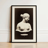 Bust of Greek Slave - Hiram Powers Art Print / Canvas Black-framed Monochrome Photograph Classical Marble, Young Woman Tilts, Cycladic