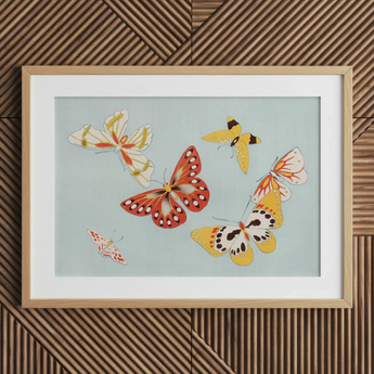 Butterflies - Kamisaka Sekka Chō Senshu impresión artística / Lienzo, 30x20’’ / 76x51cm / Marco natural / Paspartú, Pósters, impresiones y obra visual,
