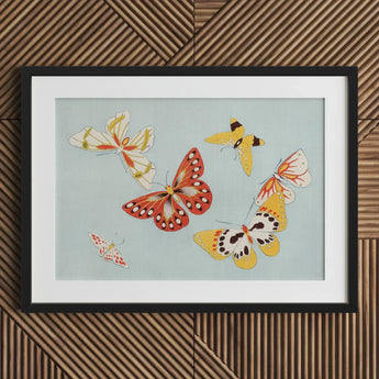 Butterflies - Kamisaka Sekka Cho Senshu Art Print / Canvas Framed Artwork Collection Colorful Stylized Red Yellow Sekka’s Vibrant, Japan’s