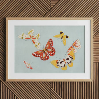 Butterflies - Kamisaka Sekka Cho Senshu Art Print / Canvas Framed Artwork Collection Colorful Stylized Red Yellow Sekka’s Vibrant, Japan’s