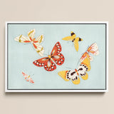 Butterflies - Kamisaka Sekka Cho Senshu Art Print / Canvas Framed Artwork Collection Colorful Stylized Butterflies Reds Yellows Kamisaka