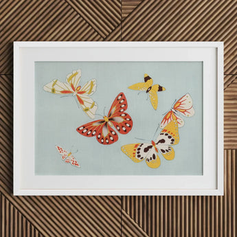 Butterflies - Kamisaka Sekka Cho Senshu Art Print / Canvas Framed Artwork Collection Colorful Stylized Reds Yellows Sekka’s Vibrant,