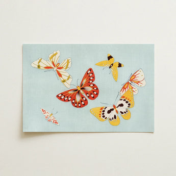 Butterflies - Kamisaka Sekka Cho Senshu Art Print / Canvas Rectangular Light Blue Card Vibrant Illustration Multiple Butterflies Kamisaka