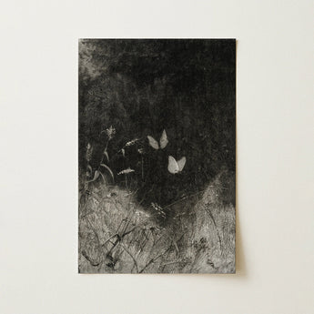 Butterflies - William Baxter Closson Art Print / Canvas Black-and-white Botanical Delicate White Amidst Textured, Meadow Stems Prints