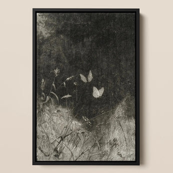 Butterflies - William Baxter Closson Art Print / Canvas Black-framed Artwork Two White Amidst Tall Grass, Meadow Stems Prints