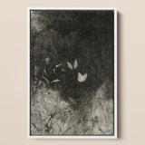 Butterflies - William Baxter Closson Art Print / Canvas Framed Black-and-white Illustration Delicate White Butterflies Tall Grass William