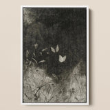 Butterflies - William Baxter Closson Art Print / Canvas Framed Black-and-white Illustration Delicate White Tall Grass, Meadow Stems Prints