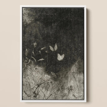Butterflies - William Baxter Closson Art Print / Canvas Framed Black-and-white Illustration Delicate White Tall Grass, Meadow Stems Prints