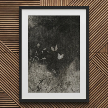 Butterflies - William Baxter Closson Art Print / Canvas Framed Black White Nature Artwork Foliage, Meadow Stems Prints