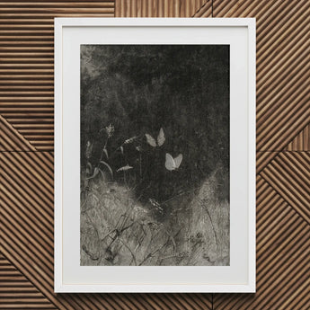 Butterflies - William Baxter Closson Art Print / Canvas Framed Monochrome Artwork Field, Meadow Stems Prints