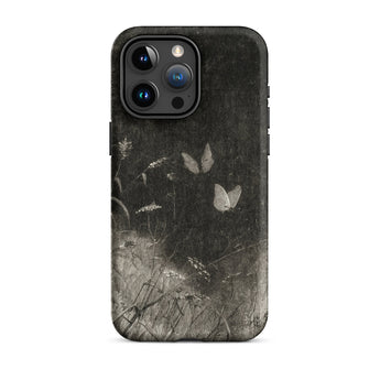 Butterflies - William Baxter Closson Phone Case Iphone 15 Pro Max / Matte Black Phone Case Monochrome Illustration Butterflies Wild Grasses