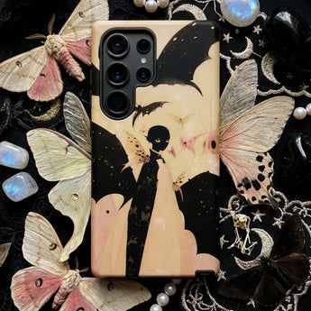Butterfly Effect - Surreal Metamorphosis Art Phone Case Black Cream-colored Phone Case Illustrated Design Figure Bat-like Twilight Dream