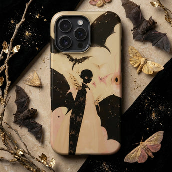 Butterfly Effect - Surreal Metamorphosis Art Phone Case Beige Black Illustrated Phone Case Gothic Figure Surrounded Twilight Dream Draped,
