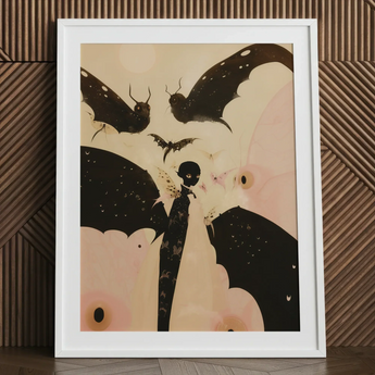 Butterfly Effect - Surreal Metamorphosis Art Print / Canvas Framed Artwork Stylized Figure Bat Wings Multiple Bats Surreal Metamorphosis