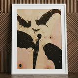 Butterfly Effect - Surreal Metamorphosis Art Print / Canvas Framed Artwork Stylized Figure Bat Wings Multiple Bats, Prints