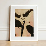Butterfly Effect - Surreal Metamorphosis Art Print / Canvas Framed Artwork Stylized Illustration Black Bats Soft Beige, Prints