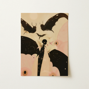 Butterfly Effect - Surreal Metamorphosis Art Print / Canvas Rectangular Art Print Stylized Figure Black Wings Bat-like Surreal