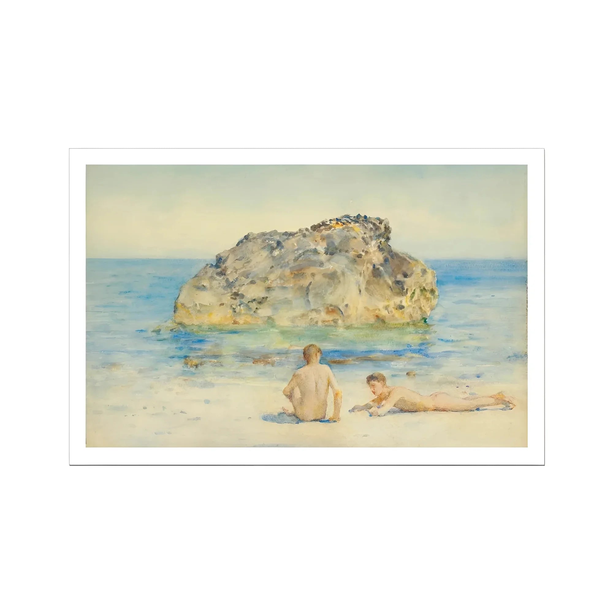 The Sunbathers - Henry Scott Tuke Fine Art Print, Watercolor Painting Two Nude Boys Beach