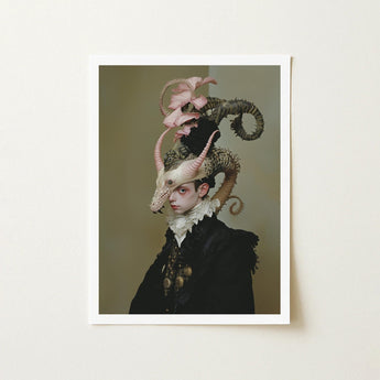 Cadmus - Gay Dragon Prince Art Print / Canvas Framed Portrait Person Elaborate Dark Attire Ornate Horned, Illustrious, Face Prints