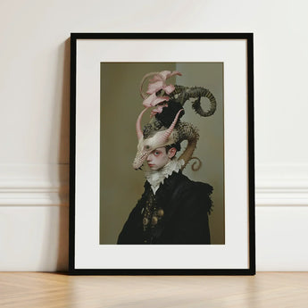 Cadmus - Gay Dragon Prince Art Print / Canvas Framed Person Dark Ornate Attire Elaborate, Illustrious, Face Prints