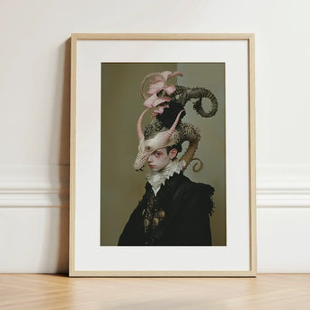 Cadmus - Gay Dragon Prince Art Print / Canvas Framed Person Elaborate Dark Attire Ornate, Illustrious, Face Prints