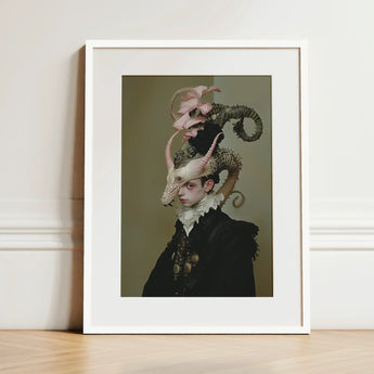 Cadmus - Gay Dragon Prince Art Print / Canvas Framed Person Elaborate Ornate Headgear Pink, Illustrious, Face Prints