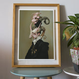 Cadmus - Gay Dragon Prince Art Print / Canvas Framed Surrealist Portrait Figure Reptilian Creatures Head, Illustrious, Face Prints