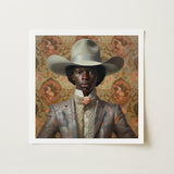 Caesar - Gay Black Dandy Cowboy Art Print / Canvas Framed Portrait Person Off-white Hat Patterned Gray Queer, Rodeo, Outlaw Prints