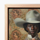 Framed Canvas Print Portrait Person Light Gray Wide-brimmed Queer Black Cowboy, Gay Rodeo, Dandy Outlaw