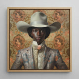 Caesar - Gay Black Dandy Cowboy Art Print / Canvas Framed Portrait Person Off-white Hat Silver-toned Patterned Queer, Rodeo, Outlaw Prints
