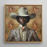 Caesar - Gay Black Dandy Cowboy Art Print / Canvas Framed Portrait Person Off-white Cowboy Hat Silver-toned Patterned Queer Black Cowboy,
