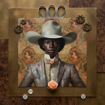 Caesar - Gay Black Dandy Cowboy Art Print / Canvas Portrait Person Ornate Light Gray Cowboy Hat Satin Queer Black Cowboy, Gay Rodeo, Rodeo