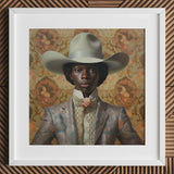 Caesar - Gay Black Dandy Cowboy Art Print / Canvas Silver Hat Patterned Band Bow Tie Queer, Rodeo, Outlaw Prints