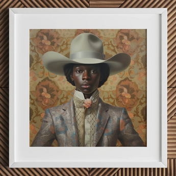 Caesar - Gay Black Dandy Cowboy Art Print / Canvas Silver Cowboy Hat Patterned Band Bow Tie Queer Black Cowboy, Gay Rodeo, Rodeo Dandy