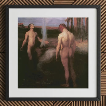 Cain and Abel - Laszlo Hegedus Art Print / Canvas Black-framed Artwork Two Nude Figures Classical Painting Style László Hegedűs,