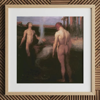 Cain and Abel - Laszlo Hegedus Art Print / Canvas Framed Two Nude Figures Pastoral Scene László Hegedűs, Budapest-born, Constructs,