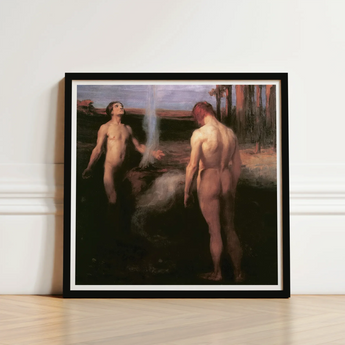 Cain and Abel - Laszlo Hegedus Art Print / Canvas Black-framed Classical Painting Two Nude Figures László Hegedűs, Budapest-born,